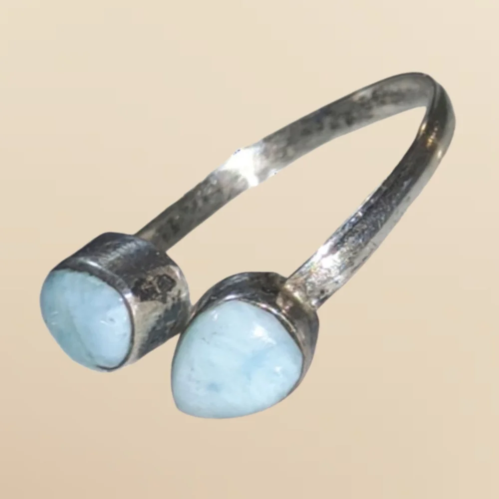 Natural Larimar Sterling Silver Bypass Ring Size 12 Handmade